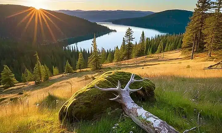 El paisaje de un bosque sereno refleja la armonía y tranquilidad a medida que el sol ilumina su belleza natural