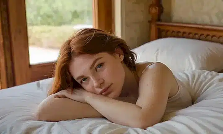 Una mujer descansa en su cama, rodeada de una atmósfera relajante y sosegada