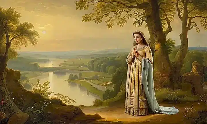 La pintura El Dios Majestuoso es un retrato del dios en un entorno barroco con detalles dorados, rodeado de paisajes holandeses sobre tapiz tattered