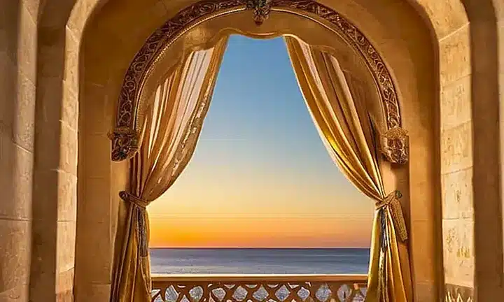 La pintura representa una escena suntuosa y serena de Christ en un fondo dorado con veladores ricamente textiles