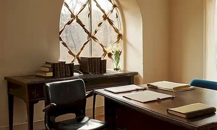 Un espacio de trabajo cómodo y ordenado, iluminado por la entrada discreta de la luz del sol