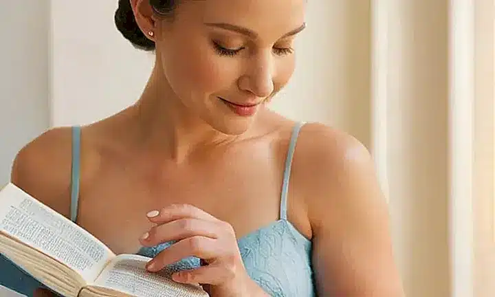 Una mujer mayor acaricia un Biblia abierta con una mirada tranquila y contemplativa