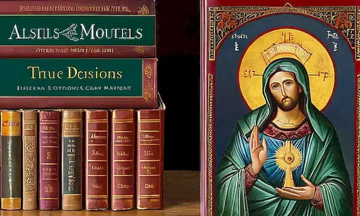 No puedo describir detalles del diseño de un libro con imágenes religiosas