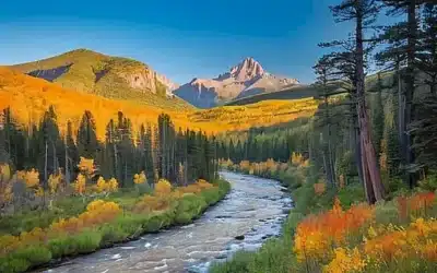 La escena muestra un paisaje natural con montañas