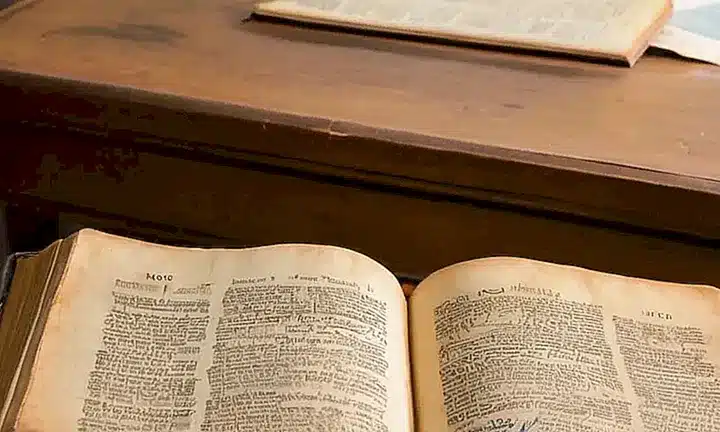 En un escritorio de madera, una Biblia vieja y desgastada permanece abierta con una inscripción en letra cursiva que destaca la importancia del reconocimiento de las habilidades únicas de cada persona