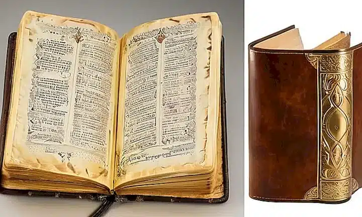 En una mesa iluminada por la suave luz de un farol, una Biblia con cubierta de cuero desgastado descansa en manos curtidas, rodeada de páginas arrugadas y flores presionadas