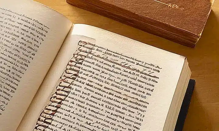El libro tiene una cubierta de madera oscura con un título en plata y contenido impreso en papel de alta calidad