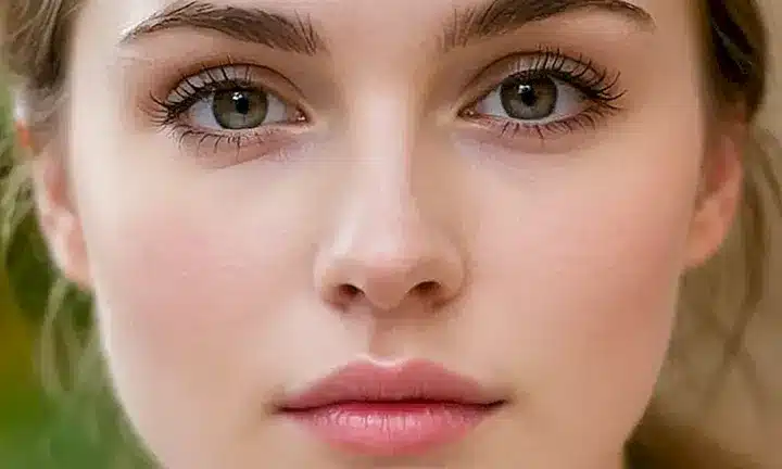 La joven tiene una apariencia delicada y suave, con una cara pálida, pequeños detalles y finas líneas en su rostro